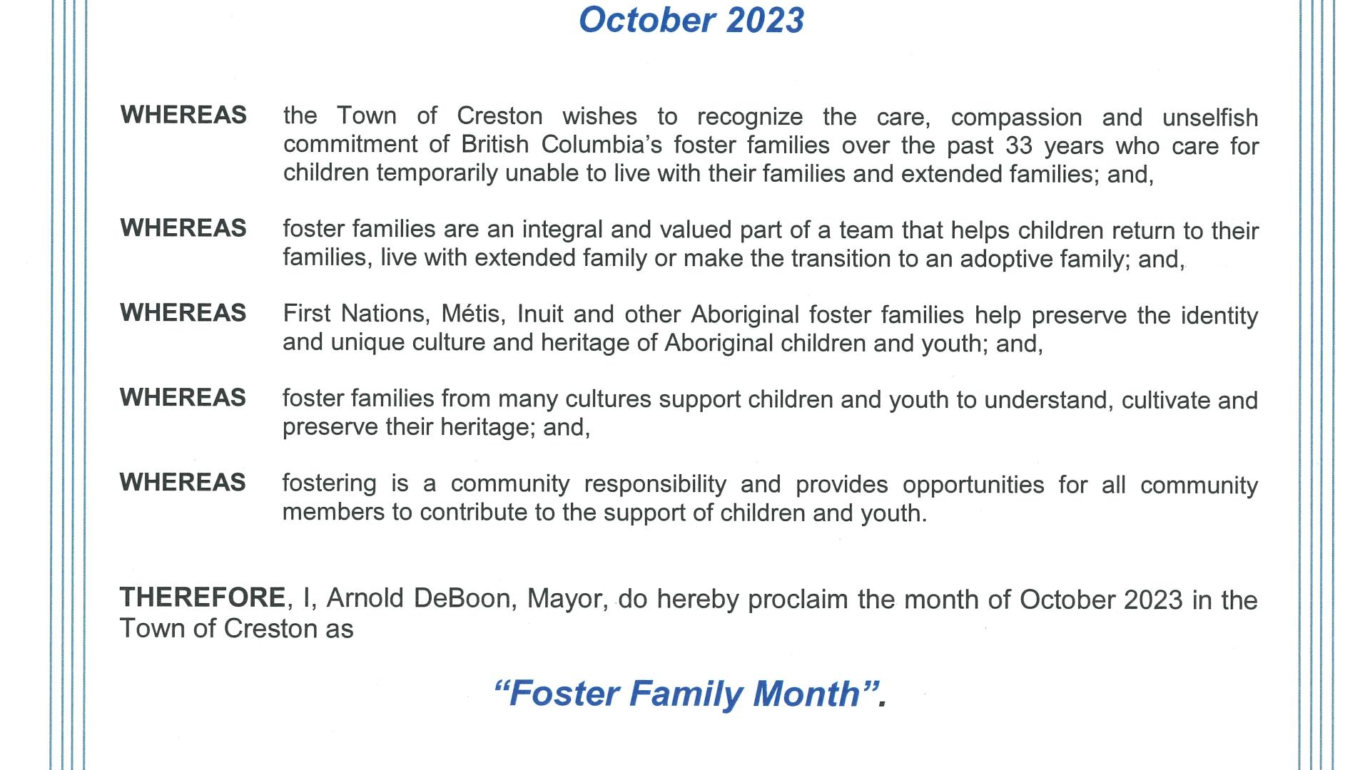Foster Family Month Proclamtion 2023