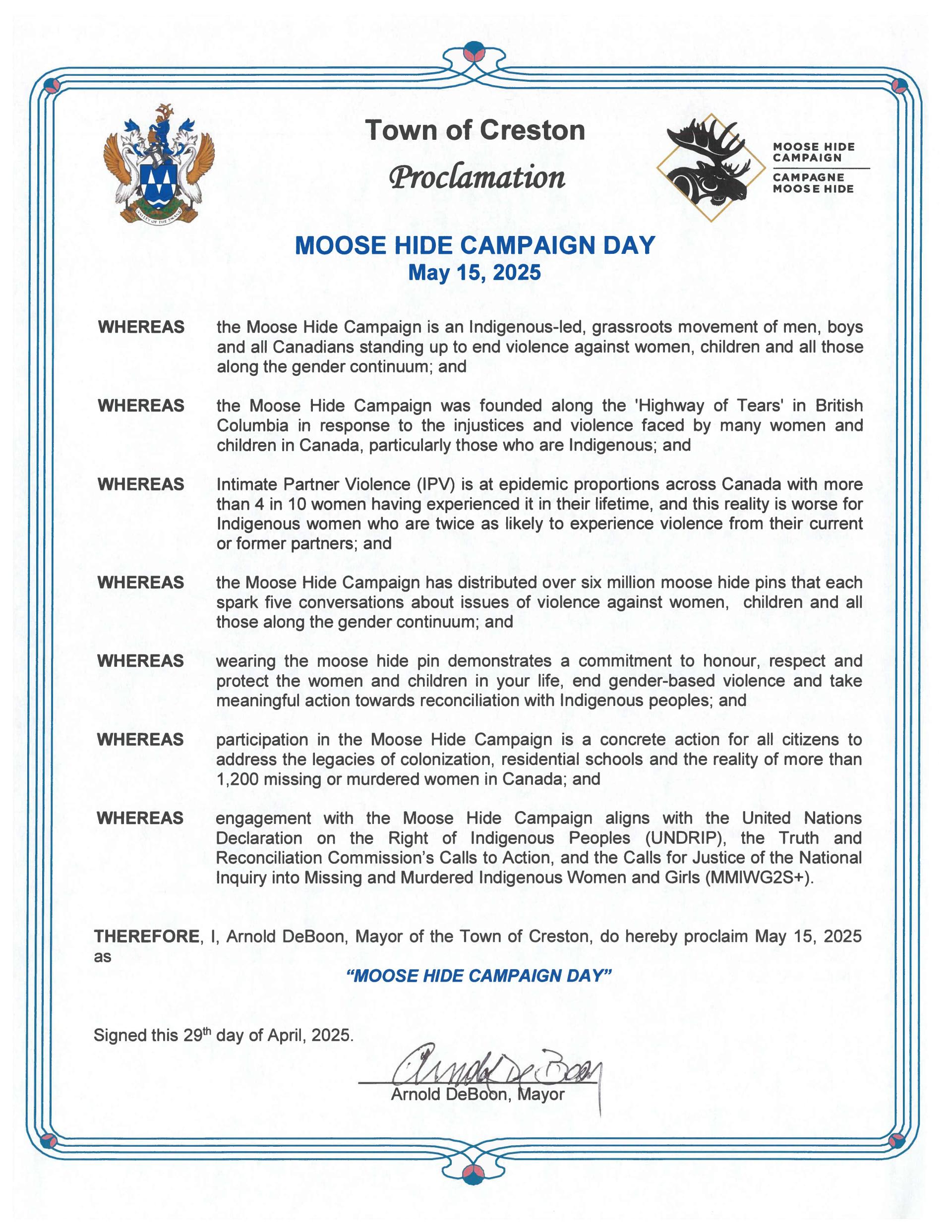 Moose Hide Campaign Day Proclamation Certificate