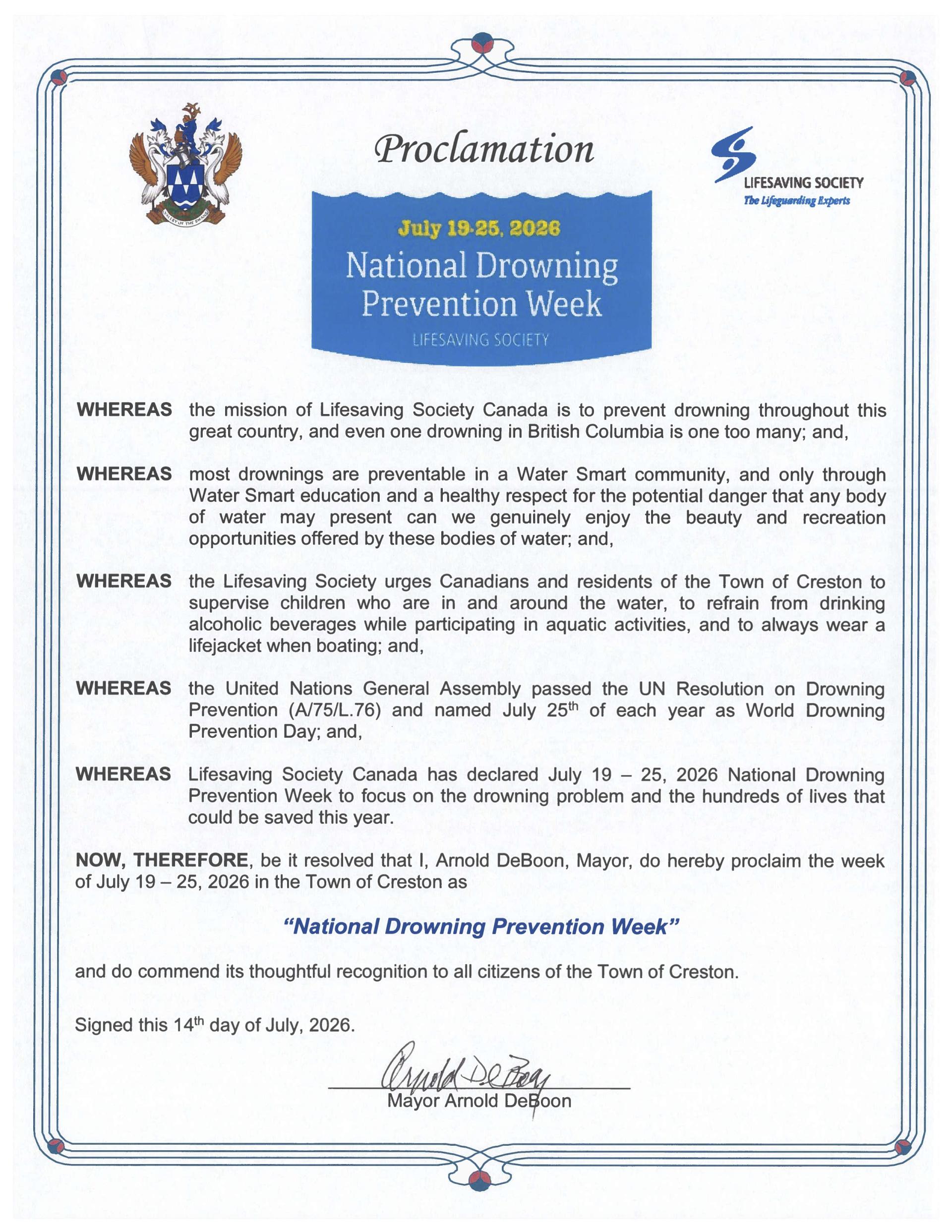 National Drowning Prevention Week Proclamation